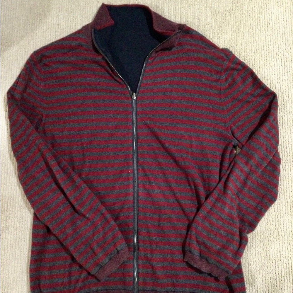 Men’s red and grey stripe reversible sweater